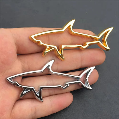 Pegatina de metal 3D para coche, emblema de tiburón y pez, calcomanías para tapa de combustible de motocicleta, decoración, logotipo, accesorios para coche