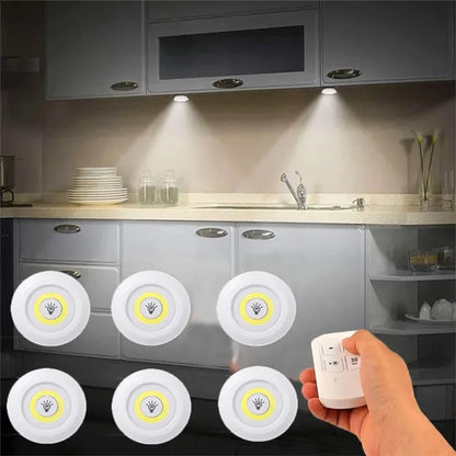 Luz LED regulable para debajo del gabinete con control remoto, funciona con pilas, luces LED para armarios, iluminación de baño, luz nocturna