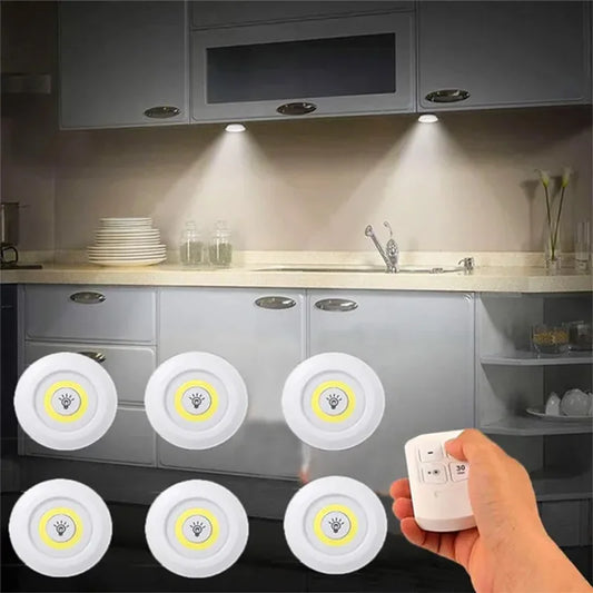 Luz LED regulable para debajo del gabinete con control remoto, funciona con pilas, luces LED para armarios, iluminación de baño, luz nocturna
