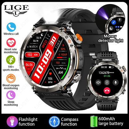 Reloj inteligente para hombre, nuevo, con batería de 600 mAh, control de la temperatura, el oxígeno en sangre, la salud, brújula, IP68, resistente al agua, linterna LED