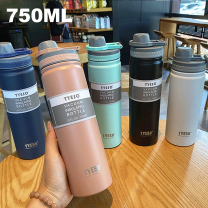 Botella térmica Tyeso de 750 ml, de acero inoxidable, para agua, aislada, para viaje, para niños, taza de café, térmica