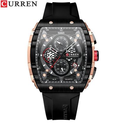 Relojes CURREN de primera marca para hombre, reloj de pulsera de cuarzo cuadrado de lujo, reloj cronógrafo luminoso resistente al agua para hombre, reloj con fecha