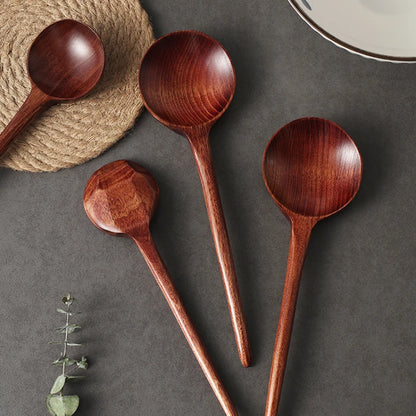 Cuchara de sopa grande de madera creativa con mango largo y forma de tortuga, ideal para comer en restaurantes domésticos.