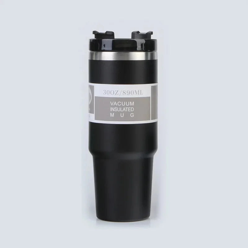 Vaso portátil de acero inoxidable de 30 oz con aislamiento para coche, con pajita y doble pajita para bebidas frías, ideal para usar en el vehículo.