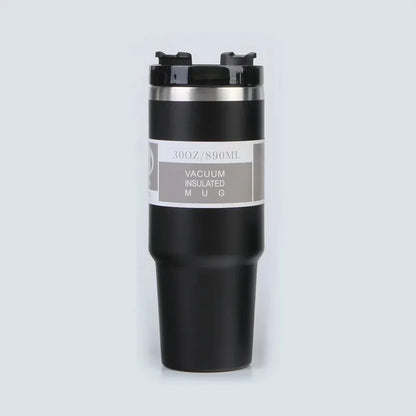 Vaso portátil de acero inoxidable de 30 oz con aislamiento para coche, con pajita y doble pajita para bebidas frías, ideal para usar en el vehículo.