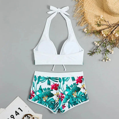 Conjunto de bikini con cuello halter y estampado sexy, traje de baño de cintura alta para mujer, recién llegado, gran oferta de la temporada, diseño dividido moderno