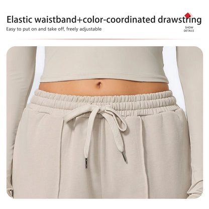 Pantalones largos de yoga para mujer, cálidos para invierno y otoño, para gimnasio, entrenamiento, estilo holgado, deportivos, de cintura alta, con cordón ajustable.