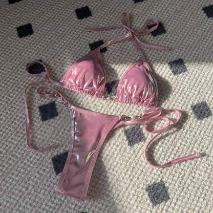 Traje de baño bikini sexy con perlas brillantes, gran oferta de la temporada, nuevo traje de baño cruzado, elegante diseño luminoso, ropa interior femenina atractiva