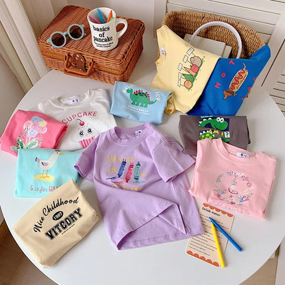 Ropa para niños, camisetas para niños y niñas, ropa para niños, camisetas de dibujos animados, ropa para bebés, camisetas de algodón con estampado de verano.
