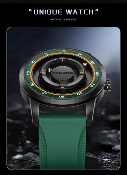 Reloj de pulsera de cuarzo para hombre FOXBOX Fashion, verde, de silicona, resistente al agua, con puntero deslizante y fuerza magnética, para deportes al aire libre.
