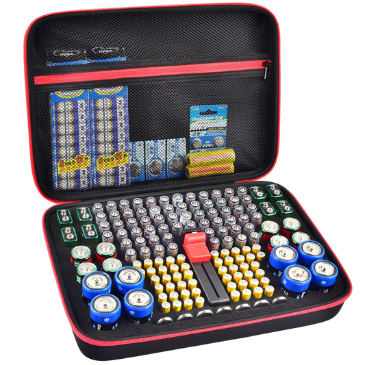 Estuche organizador de baterías, contenedor para guardar baterías con comprobador. Caja organizadora para garaje.