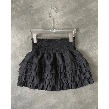 Minifaldas con volantes para mujer, estilo kawaii, de cintura alta, con encaje, estilo coreano, color negro, para verano