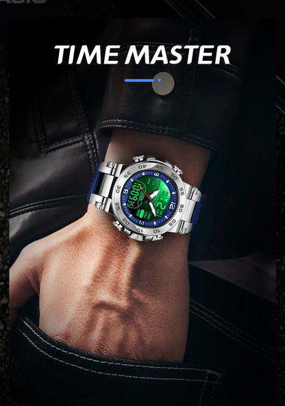 Relojes FOXBOX para hombre, marca superior, reloj de pulsera analógico digital de cuarzo de lujo para hombre, reloj luminoso con pantalla de doble horario resistente al agua para hombre