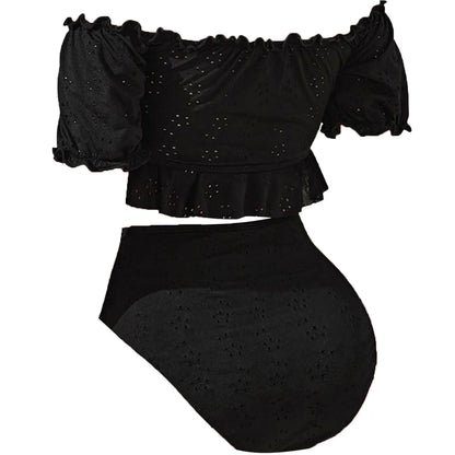Conjunto de bikini de maternidad de 2 piezas, traje de baño con hombros descubiertos y volantes, top corto con braguita, para embarazadas, vacaciones en la playa, para tomar el sol.