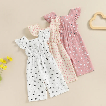 Ropa para niños pequeños, monos de verano para niñas, monos de algodón con estampado floral, sin espalda y con lazo, ropa para bebés