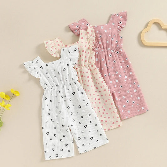 Ropa para niños pequeños, monos de verano para niñas, monos de algodón con estampado floral, sin espalda y con lazo, ropa para bebés