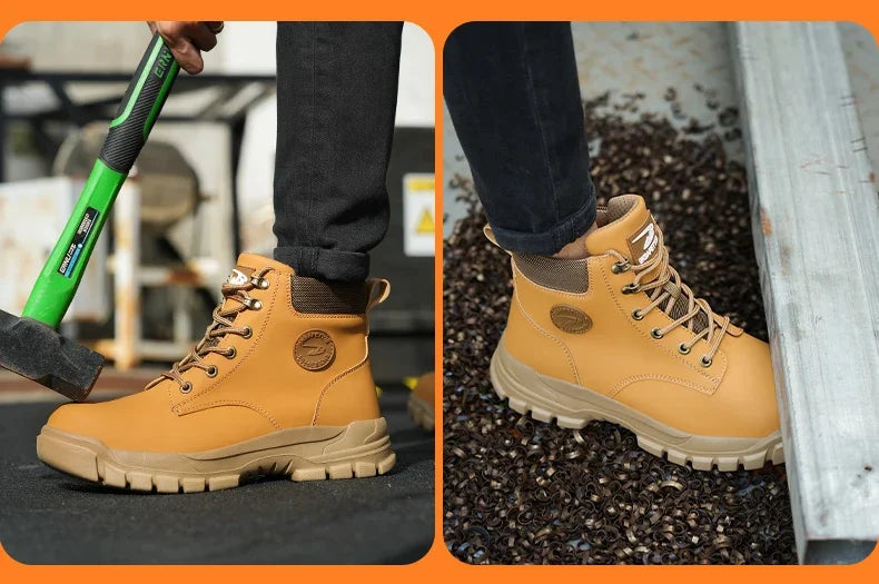 Bota de seguridad para hombre y mujer, resistente a impactos y pinchazos, con suela de goma ligera, forro interior cómodo y protección antisalpicaduras.