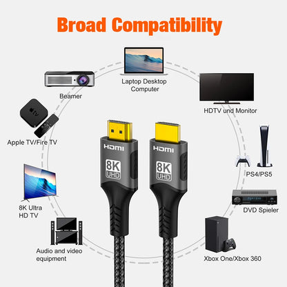 Cable HDMI 2.1 de 1/2/3/5 metros de longitud para PS5, Xbox, webcam, videocámara, TV Box, Fire Stick, portátil, HDCP, eARC, 8K 60 Hz, 4K 120 Hz