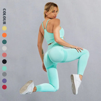 Conjunto deportivo para mujer, top deportivo, leggings de yoga, sujetador deportivo, leggings sin costuras para realce de glúteos.