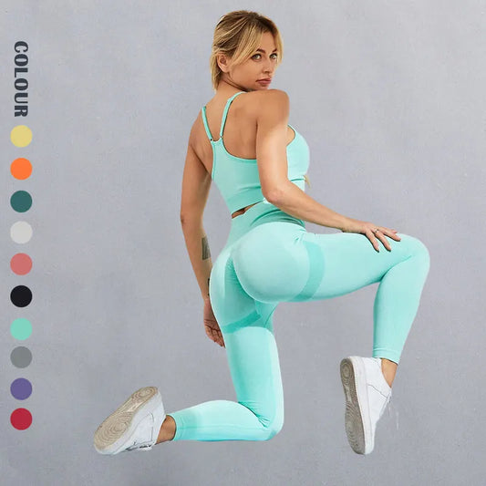 Conjunto deportivo para mujer, top deportivo, leggings de yoga, sujetador deportivo, leggings sin costuras para realce de glúteos.