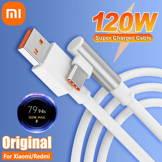 Cable de carga USB tipo C original Xiaomi 6A de 120 W para Mi 14, 13, 12 Pro, Poco F4 GT, Redmi Note 13, 12 K60, cable tipo C de 90 grados