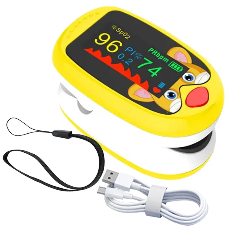 Oxímetro pediátrico USB, monitor de oxígeno en sangre de dedo para niños, oxímetro de pulso OLED, oxímetro digital para uso médico en el hogar.