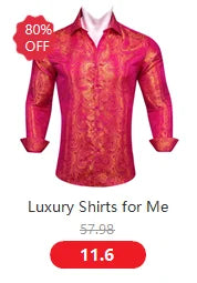 Camisas de seda de diseño para hombre en azul, dorado, verde, rojo, blanco y negro. Estampado cachemir bordado. Corte ajustado. Blusas casuales de manga larga.