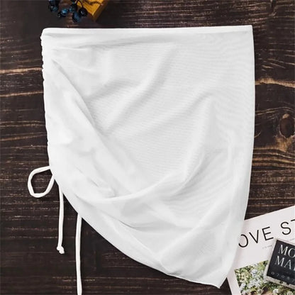 Traje de baño sexy translúcido, falda de playa, falda de gasa para vacaciones en la playa, falda con volantes, falda de malla con cordón ajustable, ropa de playa sólida, falda a la cadera