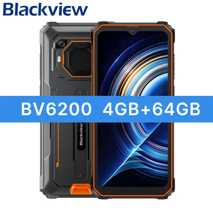 Teléfono resistente Blackview BV6200 con pantalla IPS HD+ de 6,56 pulgadas, batería de 13000 mAh, 8 GB (4+4) de RAM, 64 GB de almacenamiento, cámara de 13 MP, GPS, Android 13 y certificación IP68/IP69K.