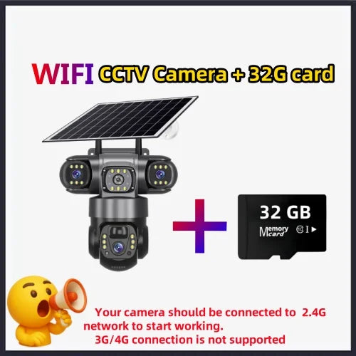 Cámara solar WiFi V380 Pro de 15 MP con 3 lentes, 3 pantallas, zoom 10x, detección de movimiento, resistente al agua, visión nocturna y protección CCTV.