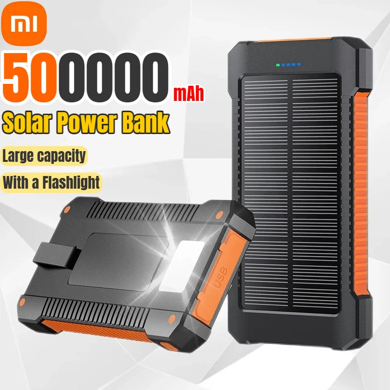 Banco de energía solar Xiaomi de 500.000 mAh, gran capacidad, carga súper rápida, batería externa portátil para exteriores para iPhone, Huawei y Samsung.