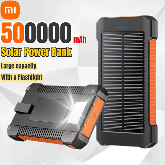 Banco de energía solar Xiaomi de 500.000 mAh, gran capacidad, carga súper rápida, batería externa portátil para exteriores para iPhone, Huawei y Samsung.