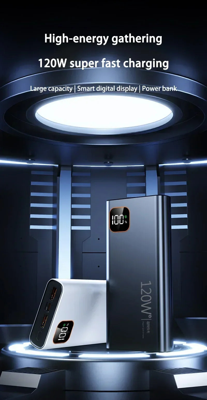 Batería externa portátil Xiaomi de 500.000 mAh y 120 W con carga ultrarrápida y gran capacidad, con pantalla digital para iPhone y Huawei.