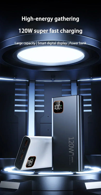 Batería externa portátil Xiaomi de 500.000 mAh y 120 W con carga ultrarrápida y gran capacidad, con pantalla digital para iPhone y Huawei.