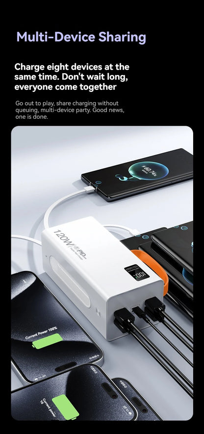 Cargador portátil de alta capacidad Oneplus de 500.000 mAh y 120 W, 4 en 1, con carga rápida y cables, para Samsung y iPhone.