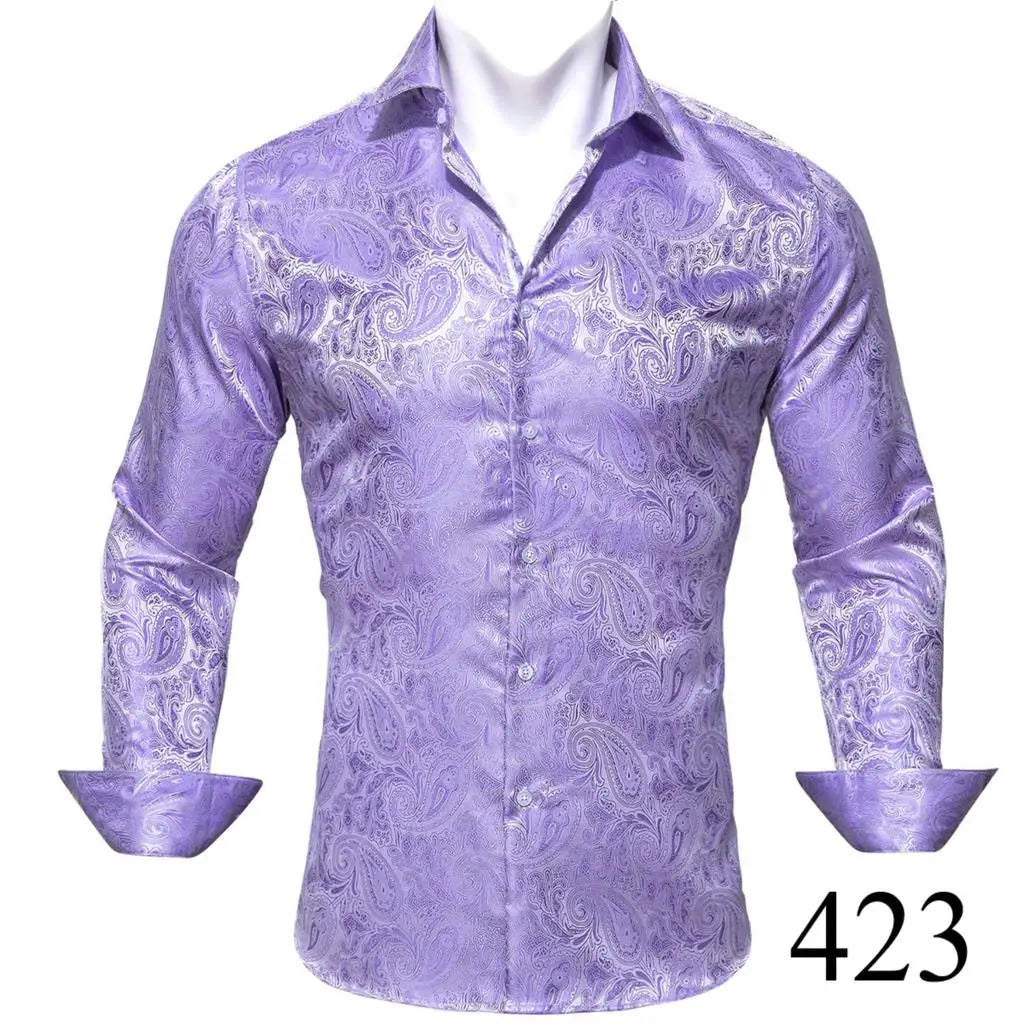 Camisas clásicas negras estampadas y bordadas para hombre, solapa de seda, manga larga, corte formal exquisito, ideales para eventos de negocios y fiestas. Barry.Wang CY-0407