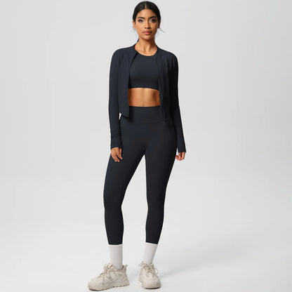 Conjunto de leggings de yoga, top deportivo con cremallera y manga larga, transpirable, para correr al aire libre, pantalones de yoga ajustados e informales, ropa de fitness