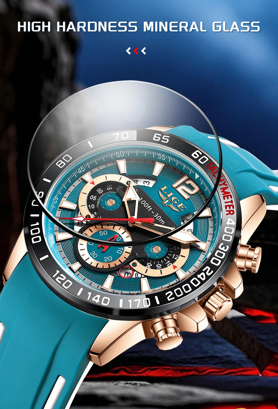 Reloj LIGE original para hombre, deportivo, de negocios, multifuncional, con calendario y código de tiempo, correa de silicona, reloj de cuarzo de marca de lujo para hombre