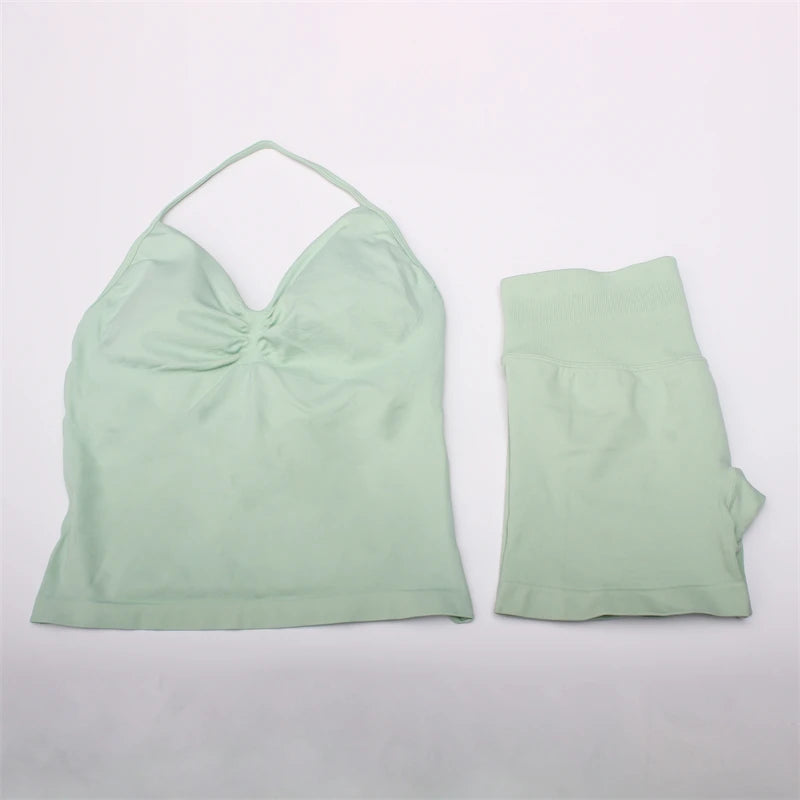 Women's Electric Blue Blossom High Stretch Top Sports Bra Shorts Set Comfortable Gym Workout Yoga Active Wear Impact Outfit