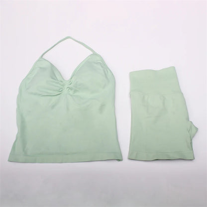 Women's Electric Blue Blossom High Stretch Top Sports Bra Shorts Set Comfortable Gym Workout Yoga Active Wear Impact Outfit
