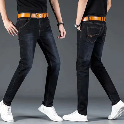 Pantalones vaqueros elásticos de otoño para hombre, holgados, rectos, casuales, a la moda, de corte cómodo, estilo chino, colección de otoño