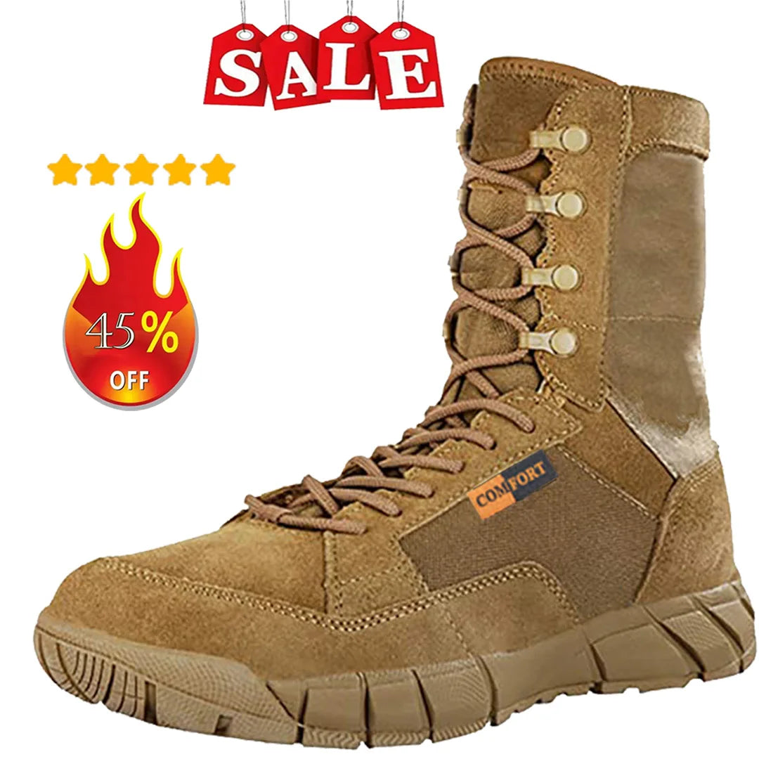 Botas tácticas ligeras para hombre, botas de combate, entrenamiento, con cordones, impermeables, para actividades al aire libre, senderismo y transpirables.