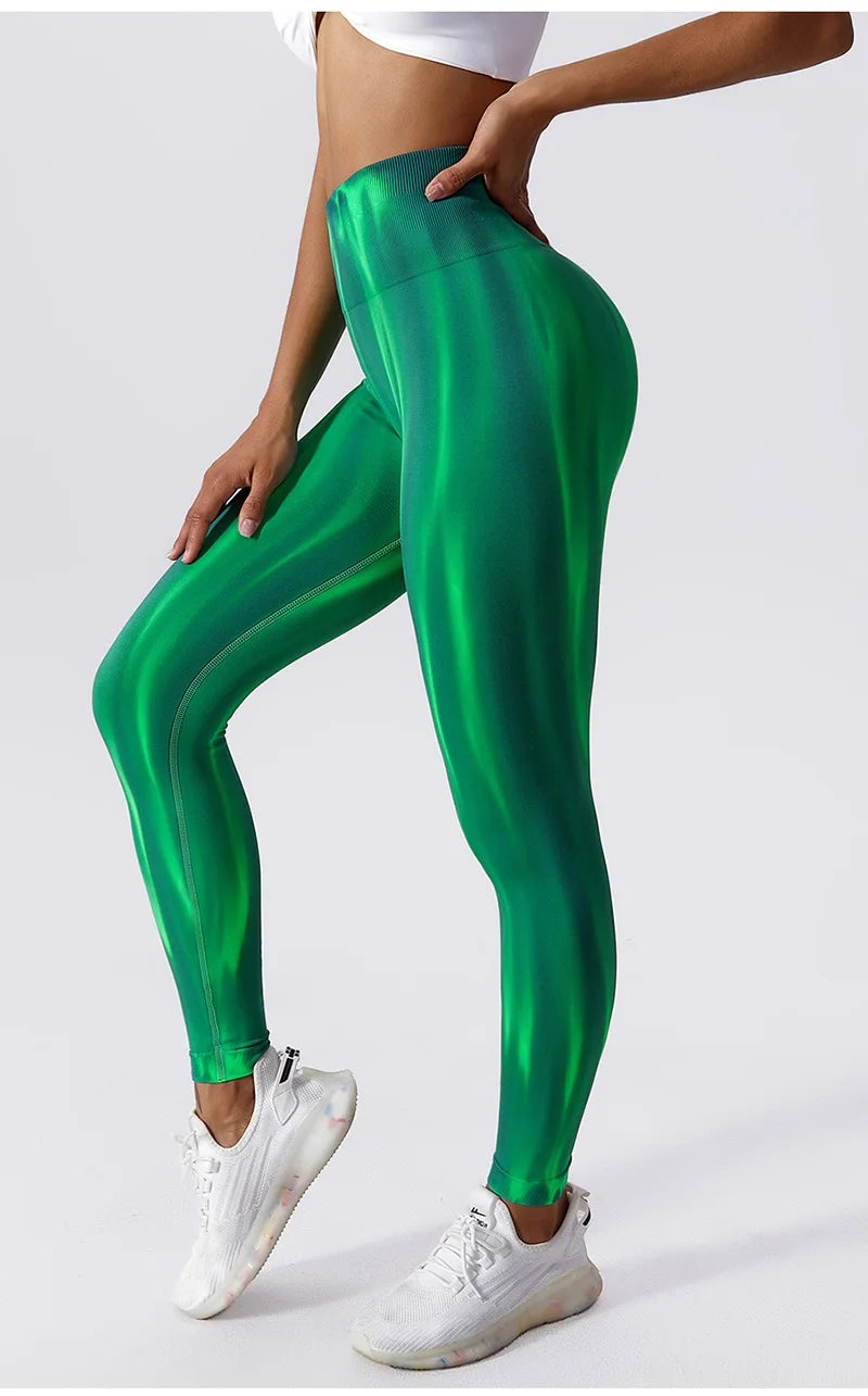 Pantalones de yoga para mujer con estampado tie-dye Cloud Rise, leggings deportivos sexys para gimnasio, mallas sin costuras, pantalones de cintura alta para entrenar.