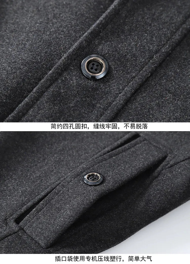 2025 High quality men's wool coat medium length double collar winter plus cotton thickened wool coat men's coat
