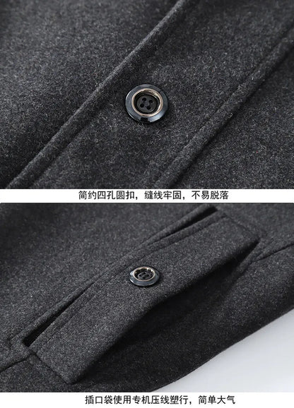 2025 High quality men's wool coat medium length double collar winter plus cotton thickened wool coat men's coat