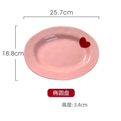Ensaladera con diseño de corazón rosa, plato de cerámica, taza de café, tazón de postre para niños, platos de cena bonitos para el hogar, vajilla de restaurante