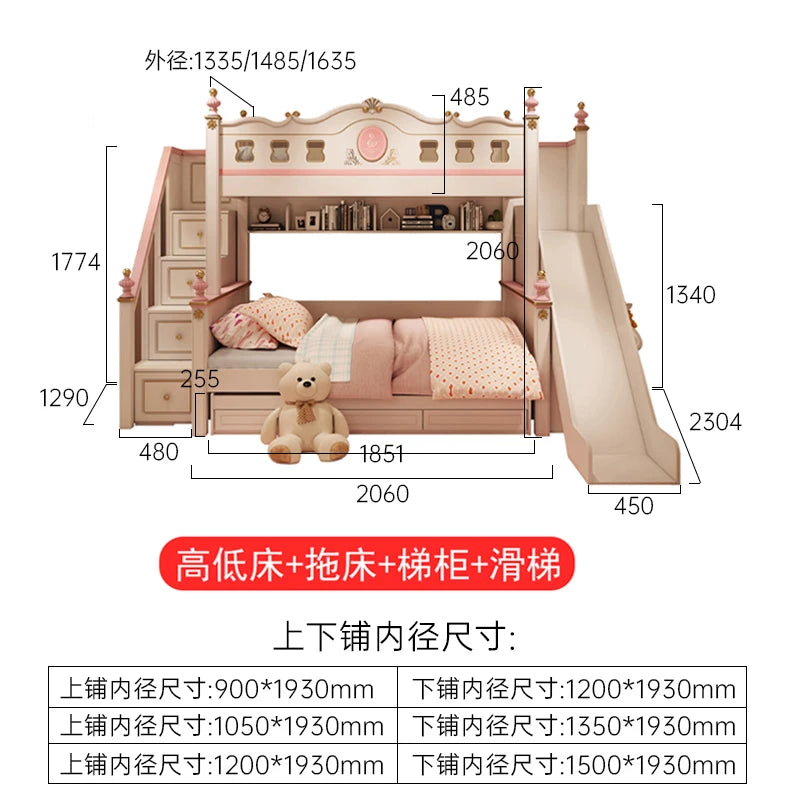Cama alta deslizante con cajones de almacenamiento, modernas bases de lujo, literas principales para niños, cama de día blanca para niña, muebles de dormitorio