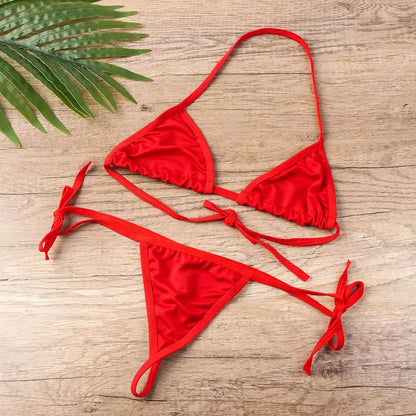 Conjunto de lencería sexy para mujer, top corto, sujetador y braguita, color liso, push up, tanga transparente