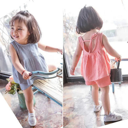 Conjuntos bonitos de blusa de algodón y pantalones cortos para niña pequeña, ropa de verano para niña pequeña