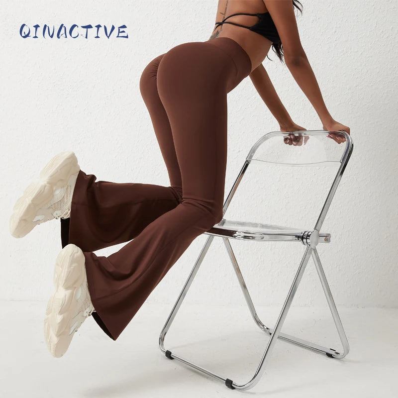 Pantalones de yoga QINACTIV para mujer, tipo flare, acampanados, de cintura alta, para fitness, gimnasio, deportes casuales y elásticos.